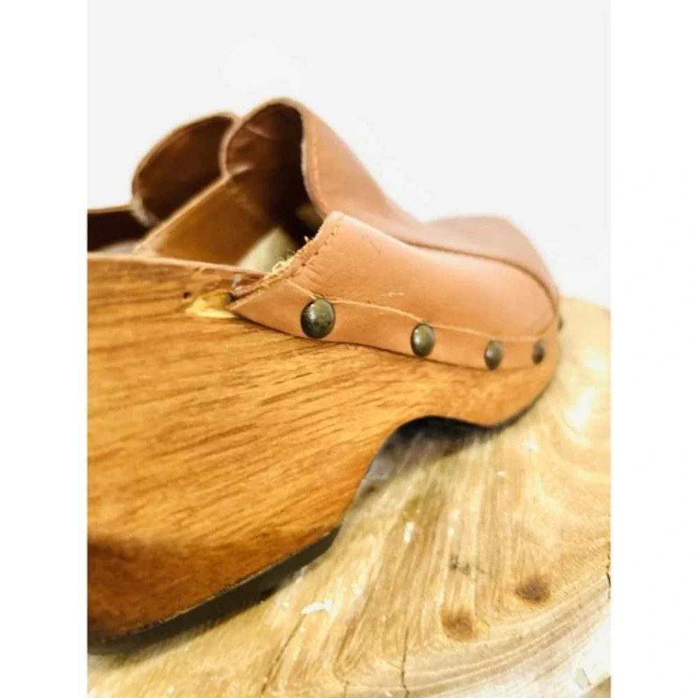 Vintage Y2K London‎ Underground Leather Wooden Platform Clog Size 37